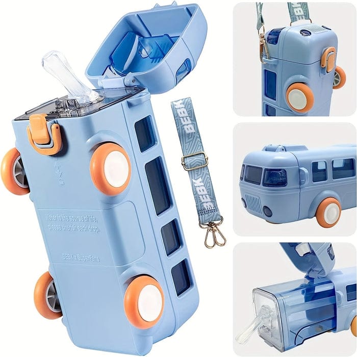 Kids Bus Shaped Straw Water Bottle with strap-SUBKUSH
