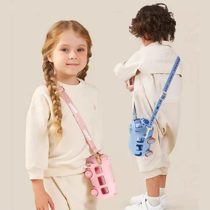 Kids Bus Shaped Straw Water Bottle  with  strap-SUBKUSH