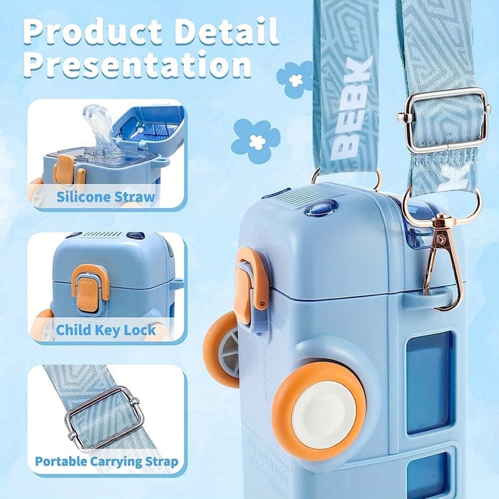 Kids Bus Shaped Straw Water Bottle  with  strap-SUBKUSH