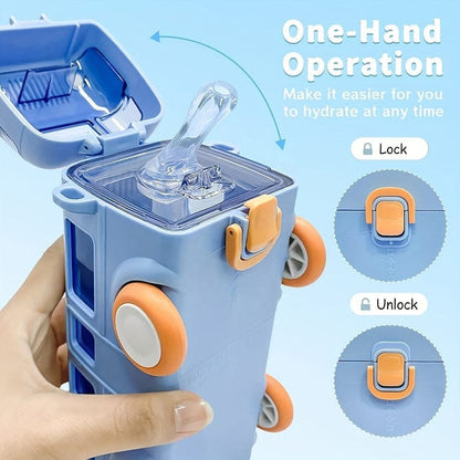 Kids Bus Shaped Straw Water Bottle  with  strap-SUBKUSH