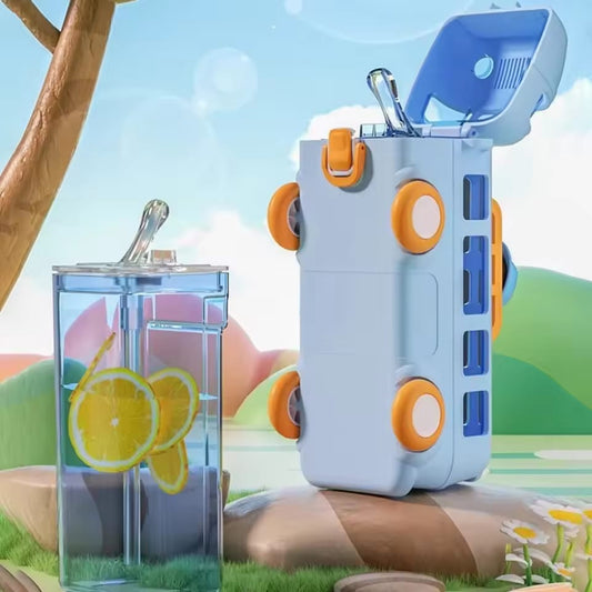 Kids Bus Shaped Straw Water Bottle  with  strap-SUBKUSH